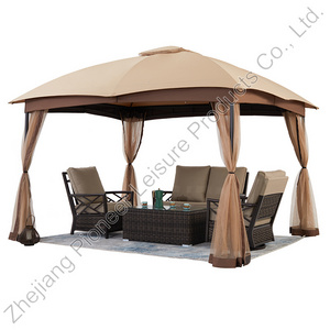 Canopies Gazebos & Pergolas Collection 10 ft. x 12 ft. Khaki Steel Frame Double Roof Patio Outdoor Gazebo For Lawn Garden