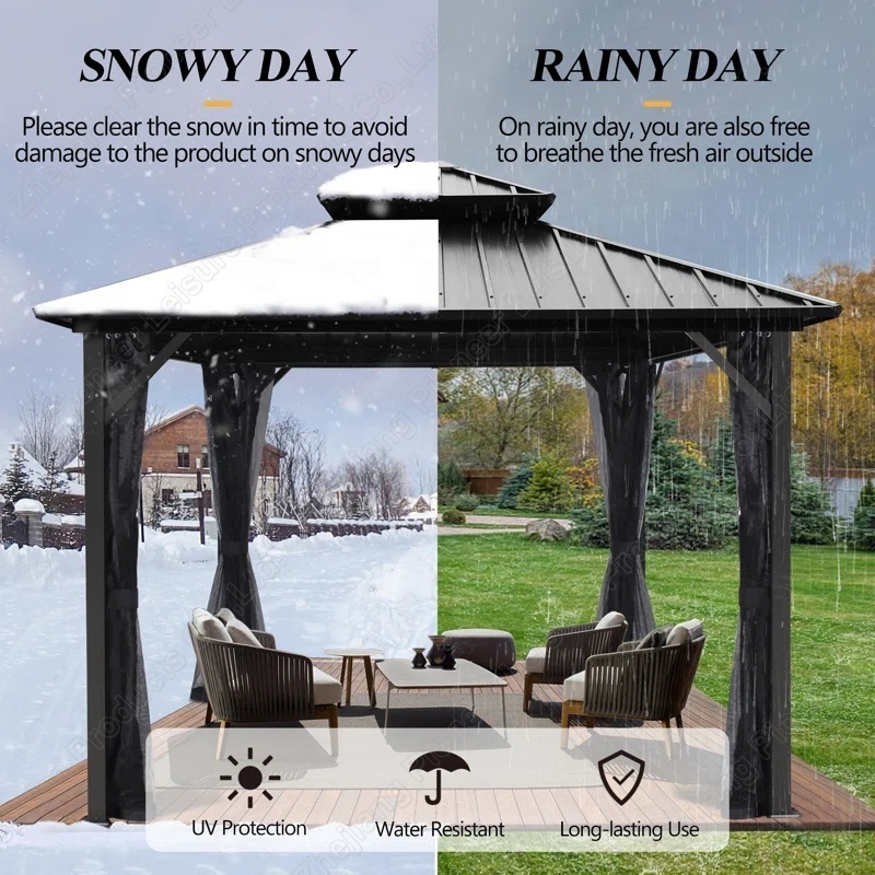 10' X 12' Galvanized Steel Double Roof Aluminum Frame Hardtop Gazebo for garden