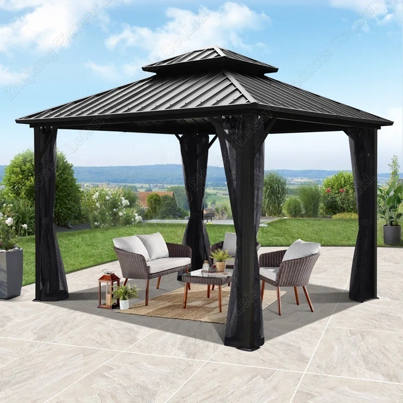 10' X 12' Galvanized Steel Double Roof Aluminum Frame Hardtop Gazebo for garden