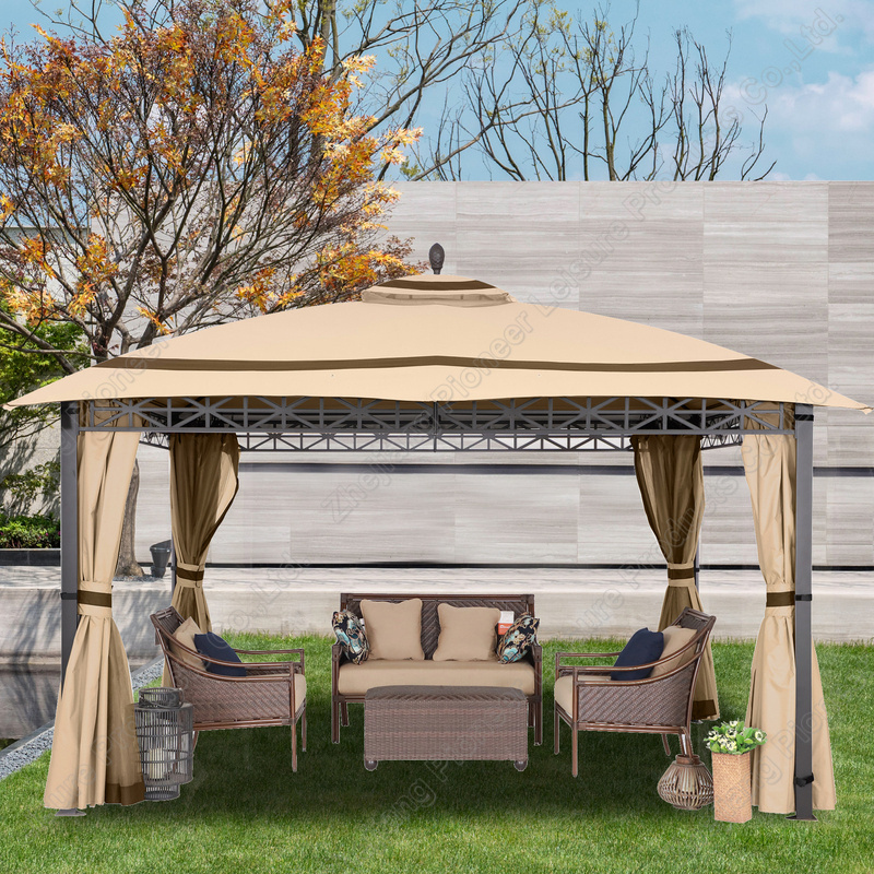 Outdoor Gazebo Vendor Double Roof Steel Framed Patio Gazebo With Mosquito Netting And Curtains For Backyard Garden Lawn