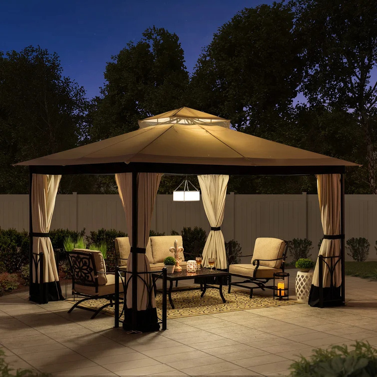 Customized Gazebos Cheap Galvanized Steel Patio Gazebo 10X10 ft. With Vented Soft Roof Canopy and Netting For Sale