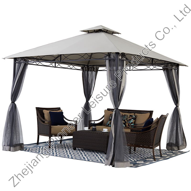 Promotional Small Gazebo Metal Sturdy Structure And Easy Assembly Patio Gazebo 3x3m With Mosquito Netting For Outdoor Lawn Deck