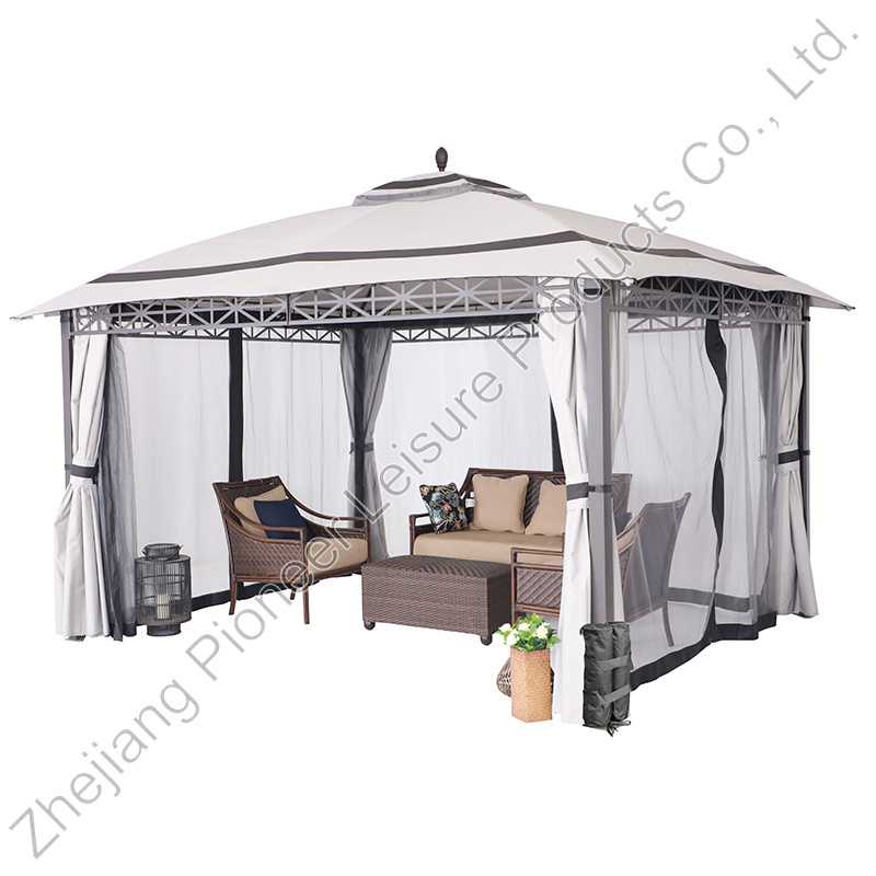 3*4M Triangle Steel Frame Dome Top Patio Gazebo With Sidewalls For Outdoor Lawn