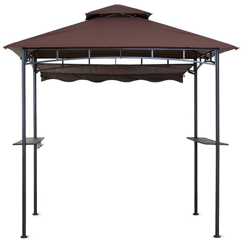 Hot Selling Outdoor Double Tiered Soft Roof Extra Awning Metal Barbecue Grill Gazebo 8x5 ft. For Patio