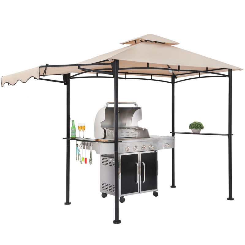 Stock Grill Gazebo 8x5 ft. Soft Top With Awning And Shelves Canopy BBQ Gazebo For Patio Backyard Garden Lawn