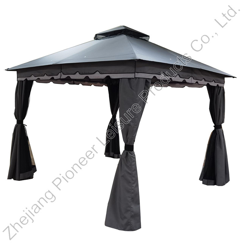 1 Piece MOQ  Metal Patio Soft Top Gazebo Grey Color With Mosquito Netting Canopy 10x10 ft. For Outdoor Garden Backyard Lawn