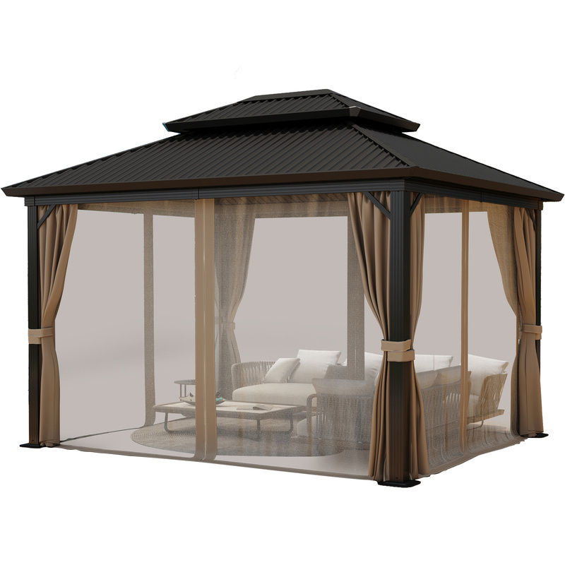 Stock In USA Available Garden Waterproof 10x12 ft. Aluminum Hardtop Gazebo For Outdoor Backyard Deck Within Curtain And Netting