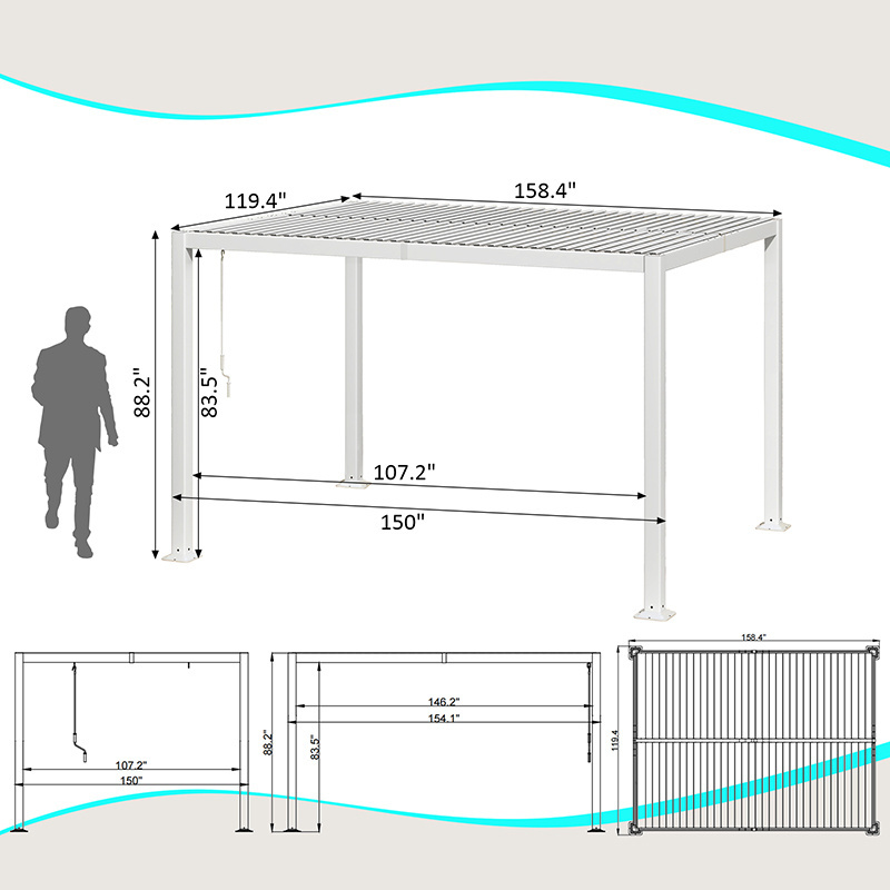 USA In stock Steel Roof 1 MOQ 10 x 13 ft outdoor Gazebo Aluminum Frame louvered Pergola for garden