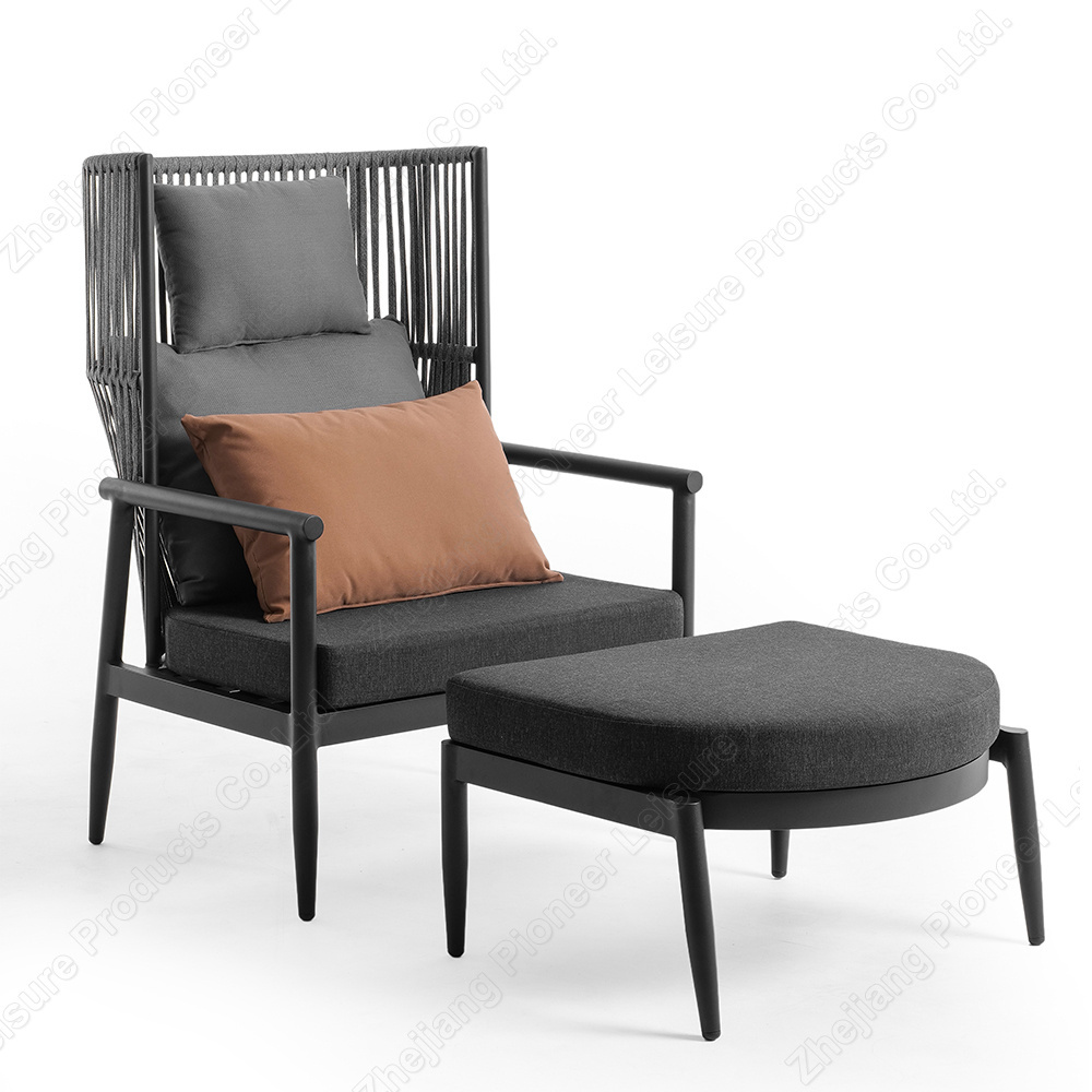 Factory Direct Outdoor Furnitures Charcoal High Back Lounge Chair With Ottoman For Hotel Outdoor Living