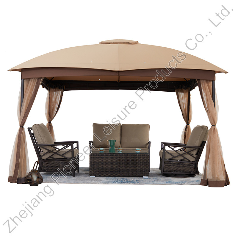 Professional Manufacturer Premium Freestanding Dome Double Roof Patio Gazebo With Netting For Villa Hotel