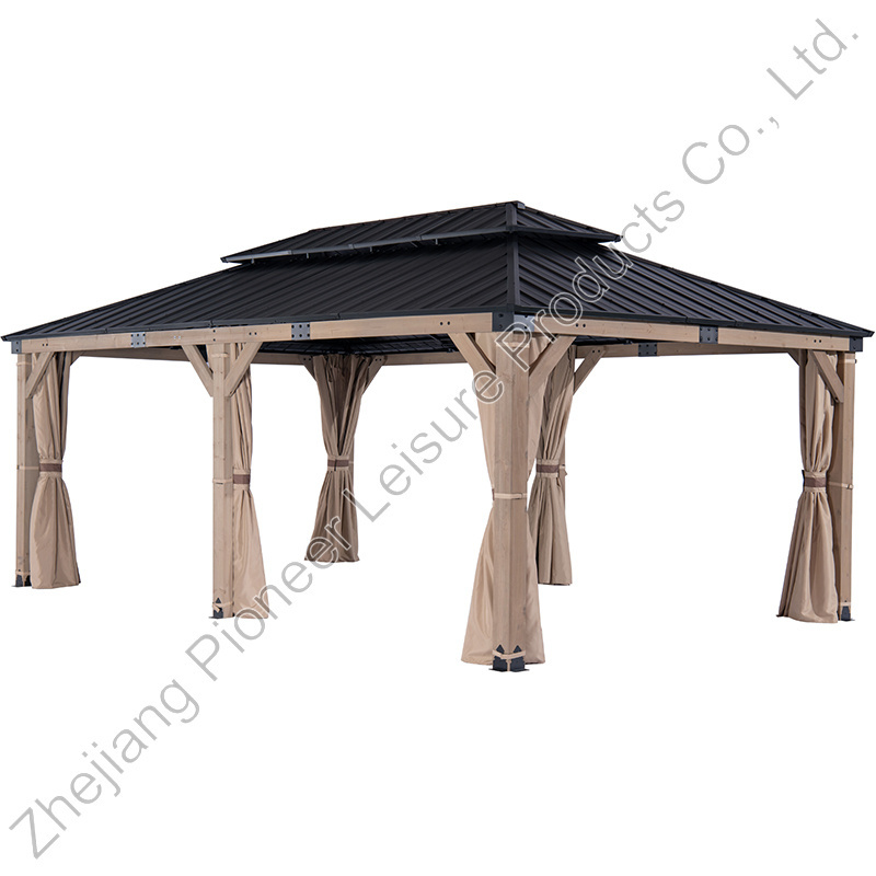 STOCK In USA Luxury 10x12 ft Outdoor Galvanized Steel Double Roof  Cedar Wood Gazebo Pavilion For Lawn Garden Villa