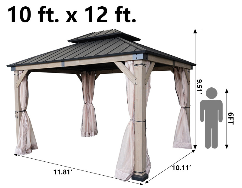 STOCK Available  In USA Mini Quantity 1 Piece 10x12 ft Outdoor Double Roof  Solid Wood Gazebo For Patio Lawn Garden Villa