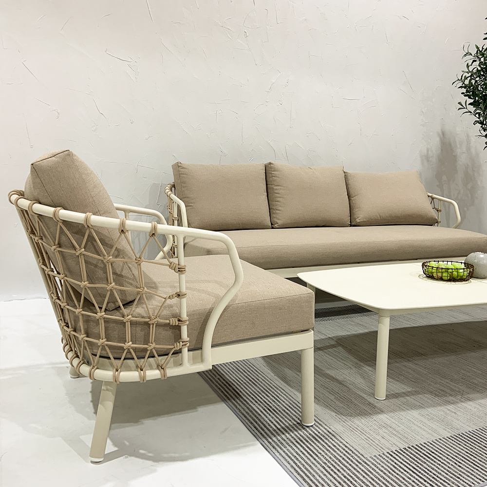 2023 New Arrival Modern Beige Rope weave Garden Sofa Seats For Patio