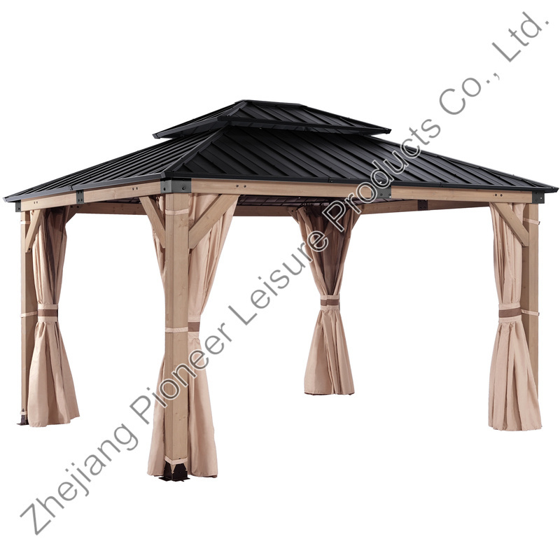 STOCK In USA Luxury 10x12 ft Outdoor Galvanized Steel Double Roof  Cedar Wood Gazebo Pavilion For Lawn Garden Villa