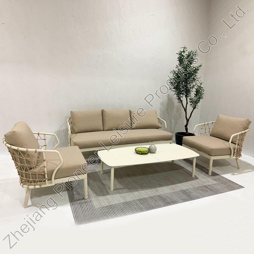 2023 New Arrival Modern Beige Rope weave Garden Sofa Seats For Patio