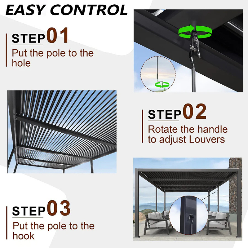 Small MOQ Pergolas And Gazebos Supplier Aluminum Louver Roof 10x12 Pergola With Screens For Outdoor Living