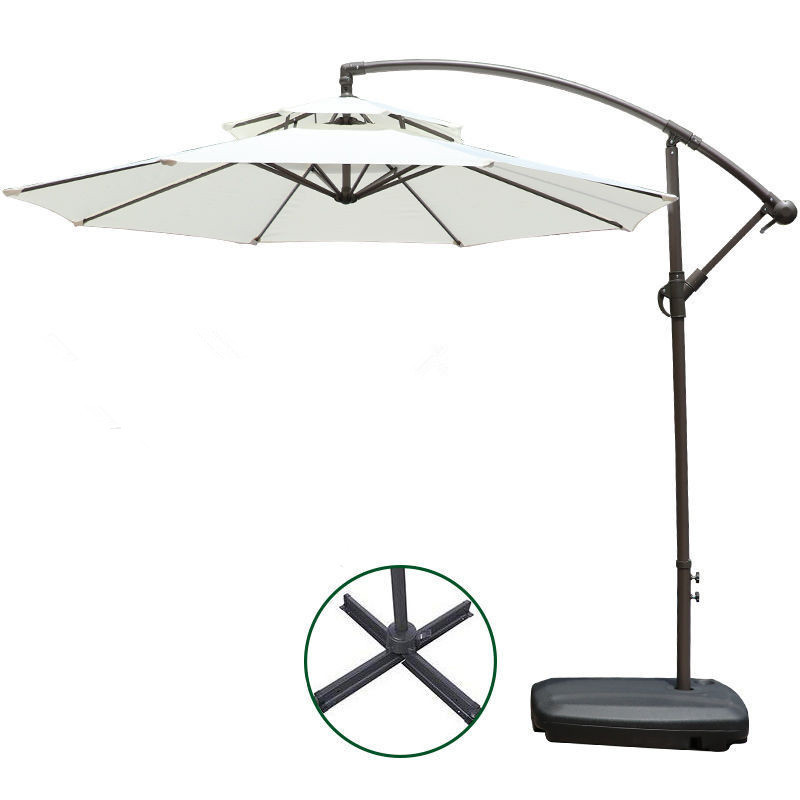 Outdoor furniture 210D polyester market umbrella 9ft wholesale big size parasol & base patio umbrella with solar light