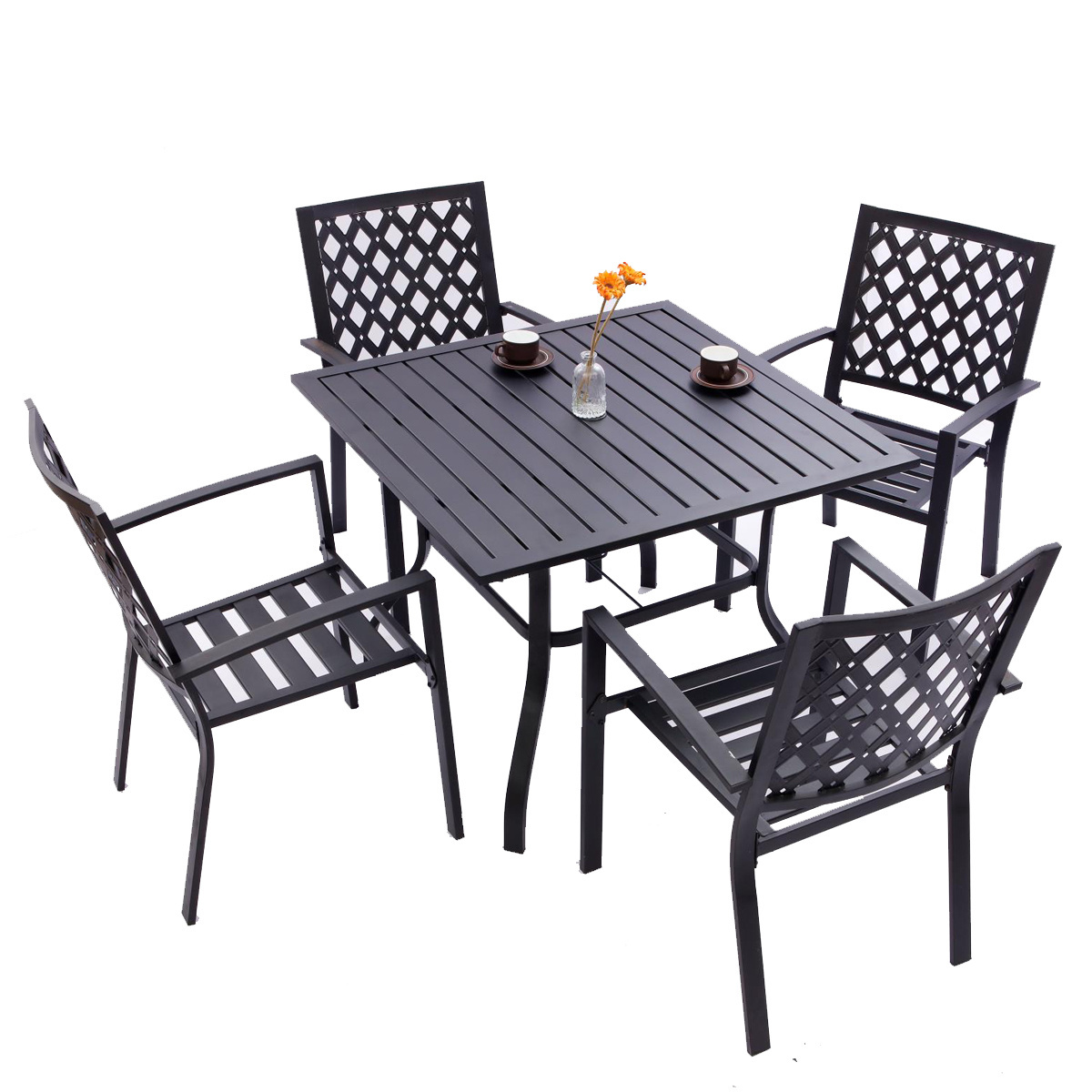 Iron cast patio garden furniture outdoor table and chairs set with umbrella