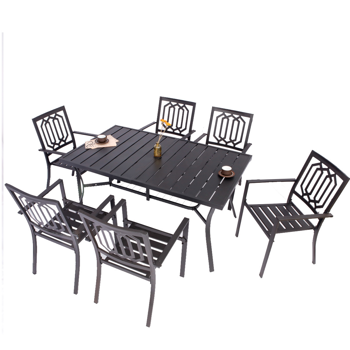 Iron cast patio garden furniture outdoor table and chairs set with umbrella