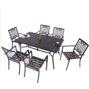 Iron cast patio garden furniture outdoor table and chairs set with umbrella