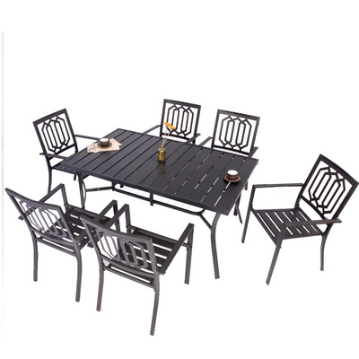 Iron cast patio garden furniture outdoor table and chairs set with umbrella