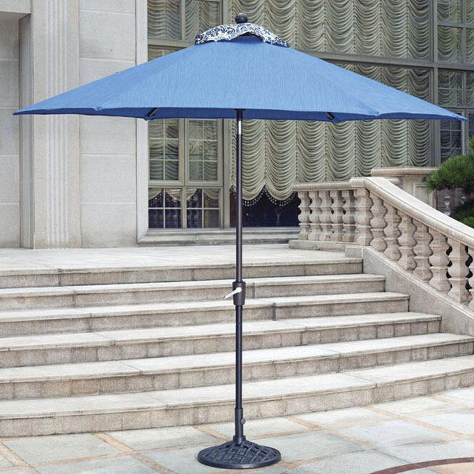 Outdoor Patio Umbrella, 9ft Garden Market Umbrella With Push Button, Windproof Patio Umbrella