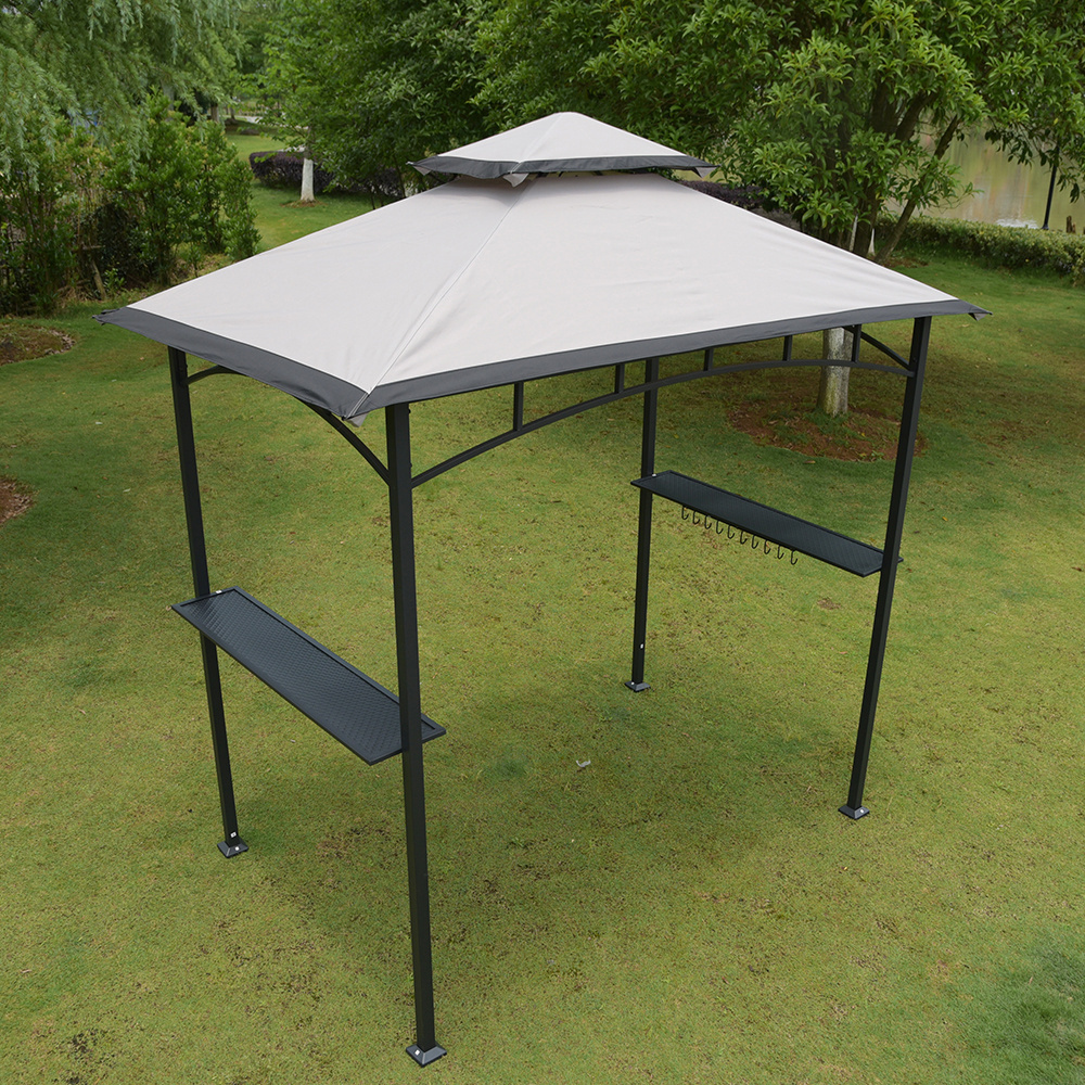 8x5Ft BBQ Grill Gazebo Replacement Tent Cover Double Canopy gray awning shelter with remove bar