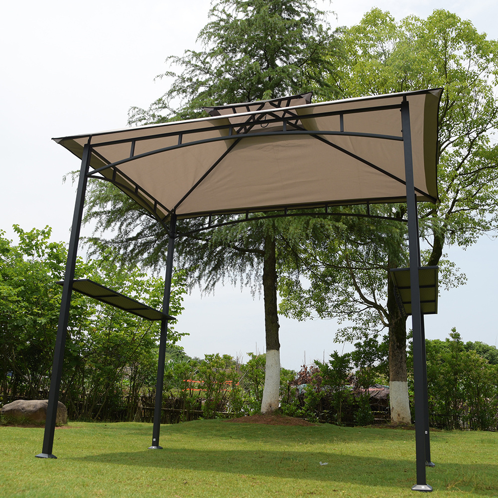 8x5Ft BBQ Grill Gazebo Replacement Tent Cover Double Canopy gray awning shelter with remove bar