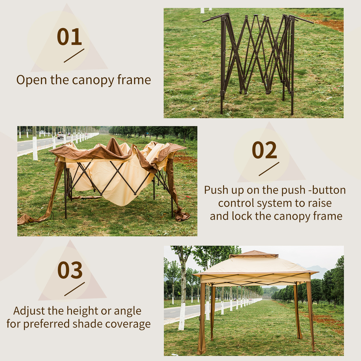 Outdoor Patio 11'x11' Gazebos Sun Shelter, Metal Frame with Fabric Top, Garden Gazebo Tent