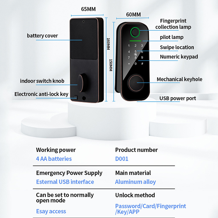 OEM digital electronic smart home locks ttlock rim cylinder august smart door lock with wifi fingerprint cerradura inteligente