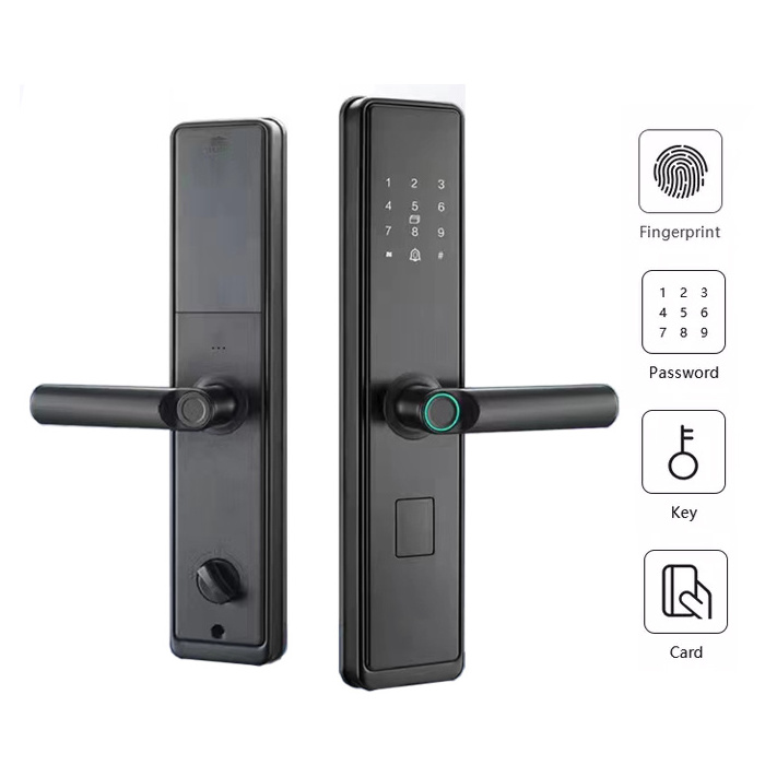 Good price House deadbolt mortise latch door locks fingerprint handle with keys finger print Locker Lock with USB Charging Black