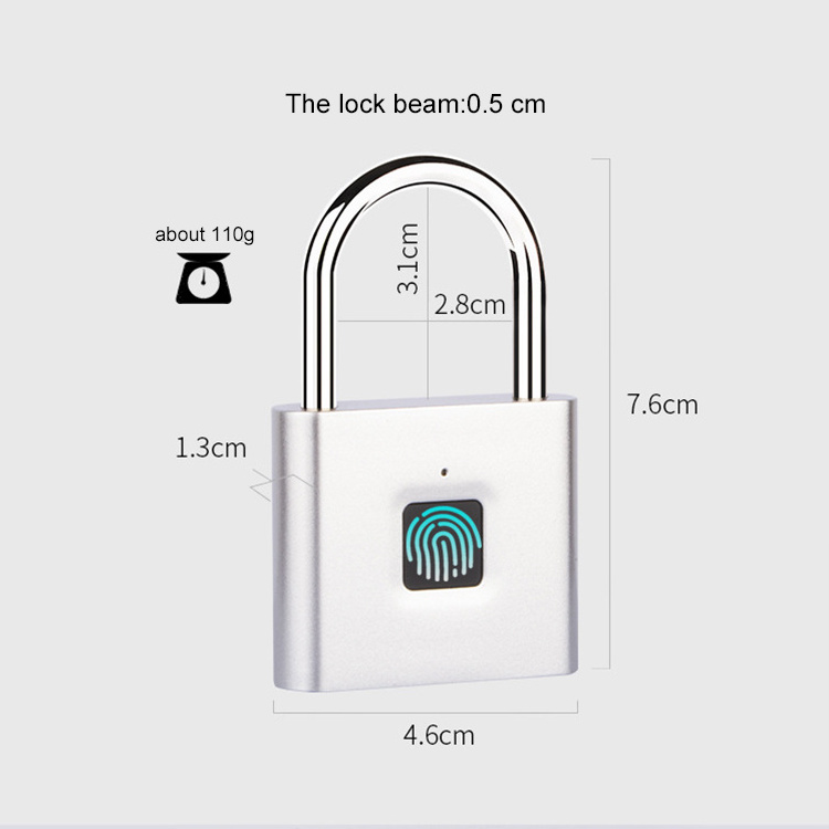 smart lock fingerprint padlock IP65 home locks Fingerprint Locker Lock with USB Charging Black