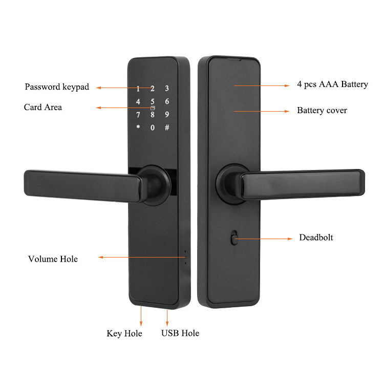 TTlock code smart electronic door locks cerradura inteligente Locker Lock with USB Charging Black key for home hotel apartment