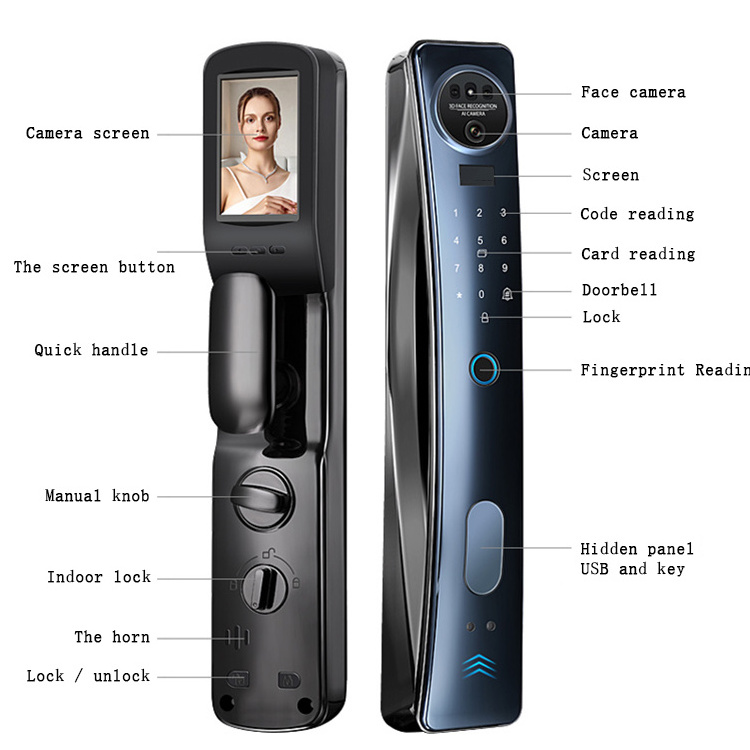 6068 Mortise 3D Facial Recognition Lock Detection Electronic Digital Intelligent Door Lock With Passcode