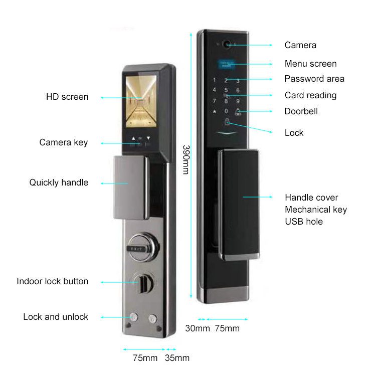 Camera Doorbell Snap Keyless Passcode Finger Print Digital Best Selling IC Card Smart Lock