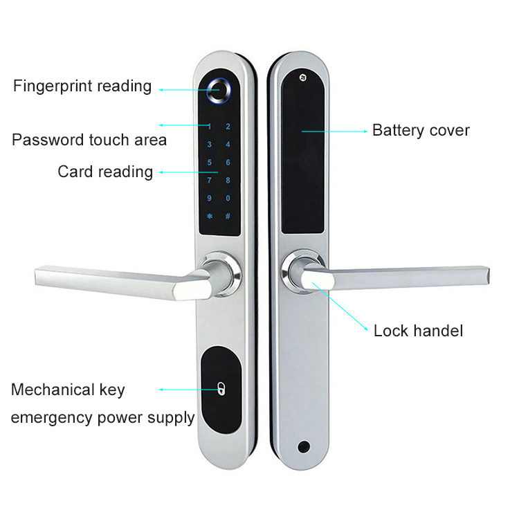 Weatherproof Tuya BLE Biometric Fingerprint Aluminum Sliding Smart Door Lock with Password