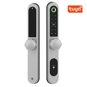 Weatherproof Tuya BLE Biometric Fingerprint Aluminum Sliding Smart Door Lock with Password