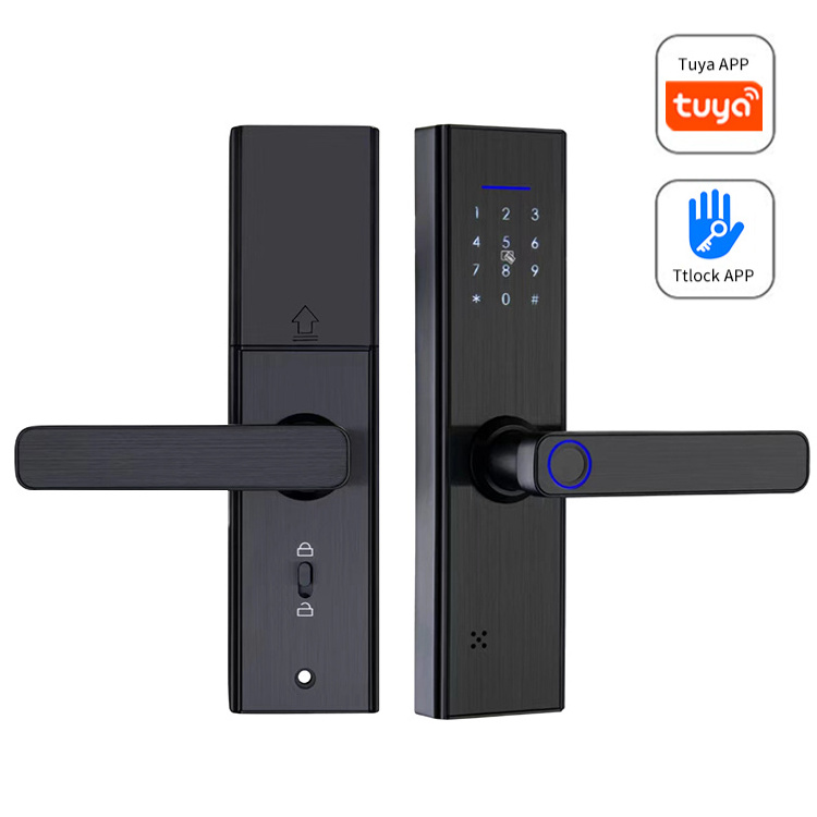 8 language Voice Wholesale Price WIFI APP Control Fingerprint Keyless Tuya Smart Door Locks For Wooden Door