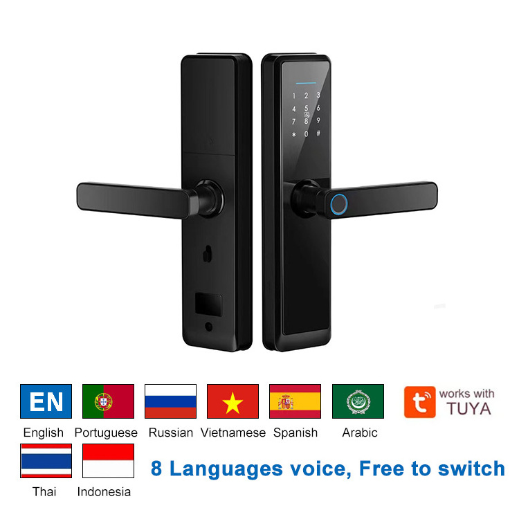 8 language Voice WIFI APP  Aluminum Fingerprint Inside Digital Handle Keyless Tuya Smart Door Lock