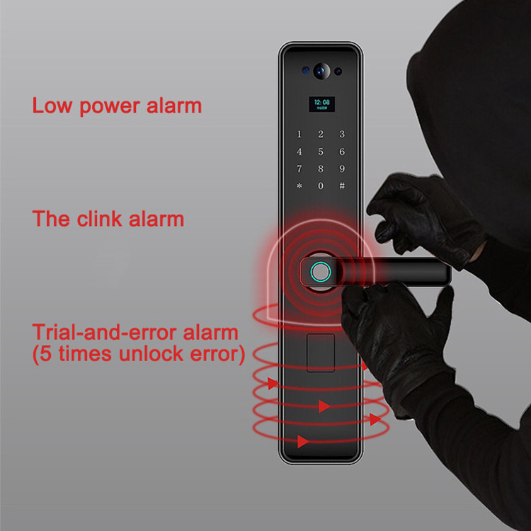 Tuya Wifi Electronic Security Digital Fingerprint Biometric Password Deadbolt Smart Door Lock with Camera