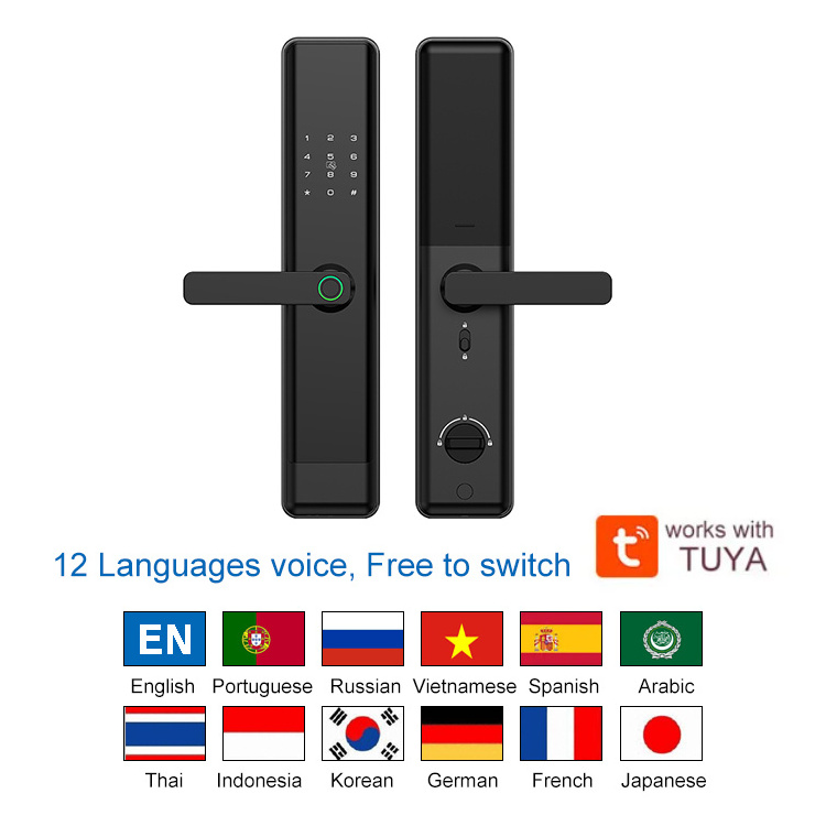 Multi-country voice Language Security Electric Digital Fingerprint Smart Door Lock With Tuya APP Wifi Mobile Lock