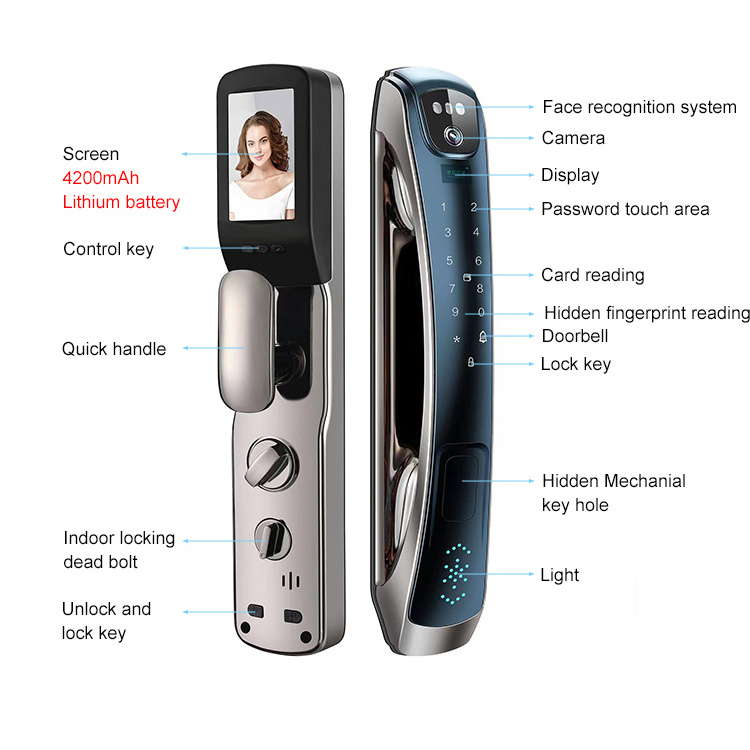 3D Face Camera Smart Door Lock Electronic Usmar go APP IC Card Biometric Fingerprint Intelligent Door Lock