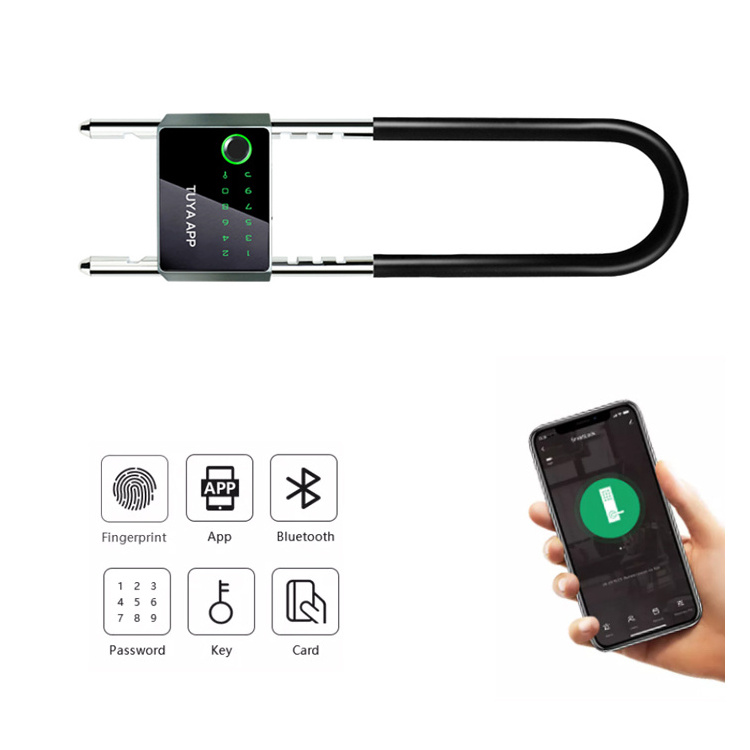 IP65 card Smart Alarm Bicycle Lock Biometric Fingerprint GPS Intelligent U Locks Fingerprint Glass door padlock tuya waterproof