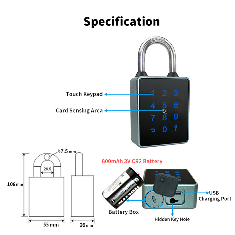 Most Popular Passcode Electronic Fingerprint IC Card Tuya TTlock APP Smart Padlock With Door