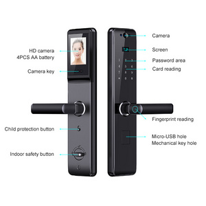 Tuya Wifi Electronic Security Digital Fingerprint Biometric Password Deadbolt Smart Door Lock with Camera