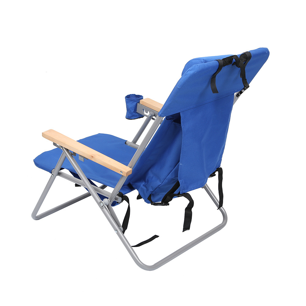 Outdoor Metal Backpack Folding Camping aluminum Beach Portable  Chair with Wooden Arms