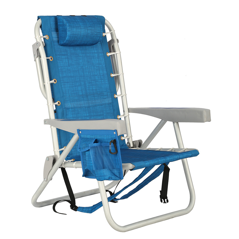 Lightweight Portable Folding Aluminum Backpack Low Beach Chair With Cooler Bag