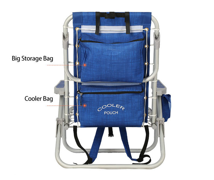 Lightweight Portable Folding Aluminum Backpack Low Beach Chair With Cooler Bag