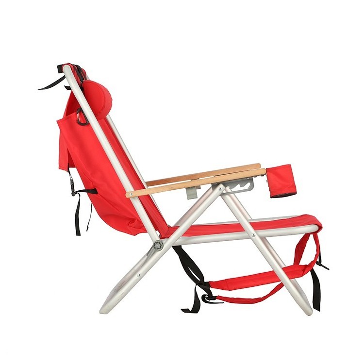 Folding Wooden armrest Camp Backpack Aluminum Beach Chair  For Heavy People