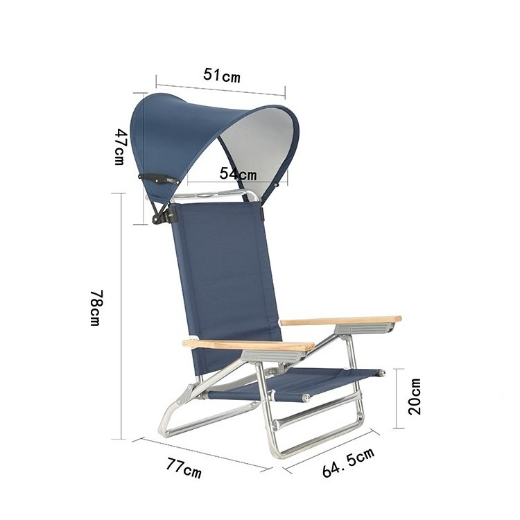 Custom Outdoor Aluminum Low Camping Chair Heavy Duty canopy Beach Chair with Sunshade